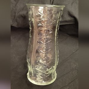 E.O. Brody Floral Vase Texture Criss Cross Clear Glass Cleveland USA Vintage MCM